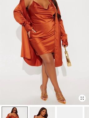 NWOT Fashion Nova plus size 2x Satin Cowl Neck Mini Dress in Rust Orange